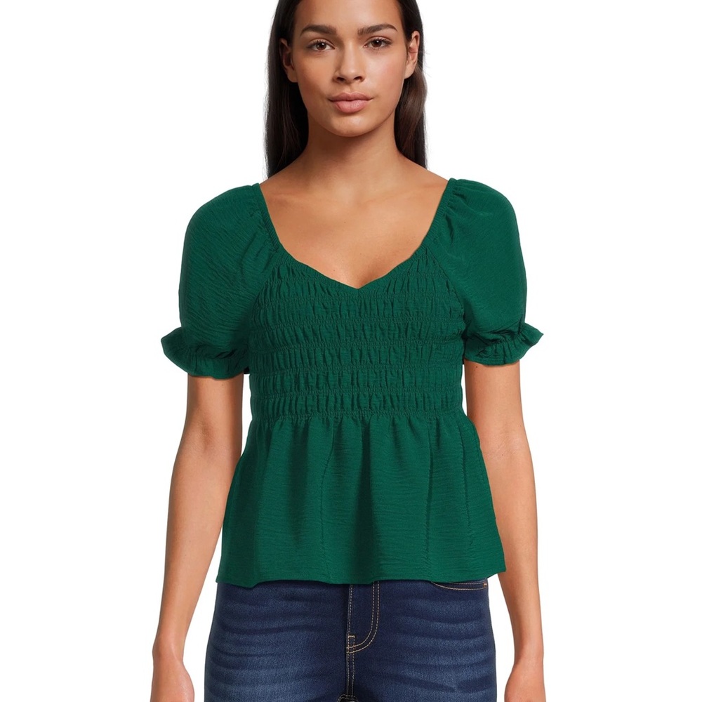 No Boundaries Green Smocked Peplum Blouse